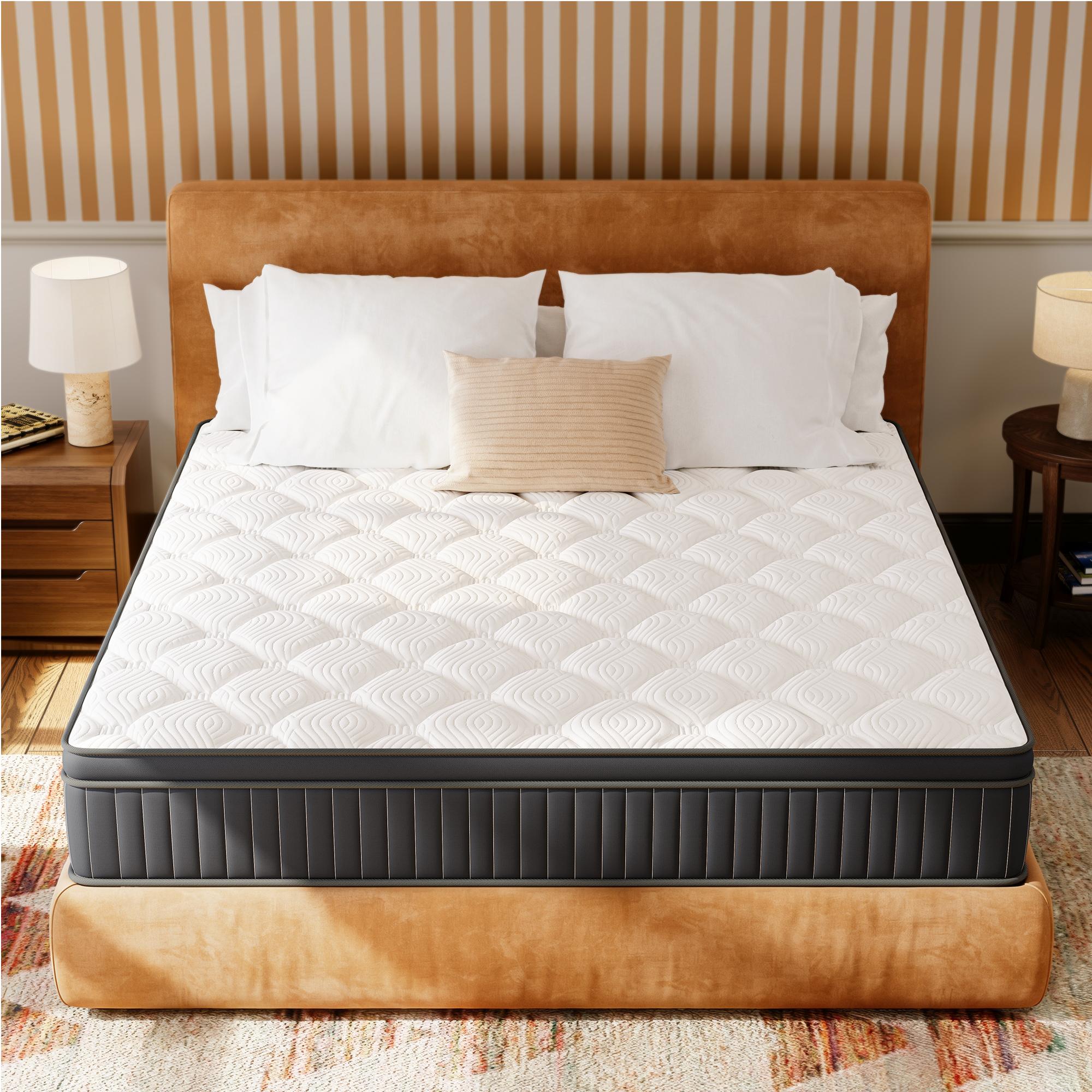 Ergonomic Hybrid Mattress - 10-12 Inch Medium Firm Bed, Fiberglass Free, Targeted Back & Neck Support, Superior Edge Support for No Sinking, Breathable & Motion Isolation for Deep Sleep