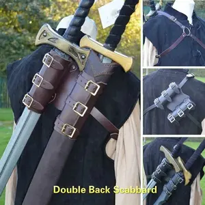 Medieval Sword Shoulder Double Back Scabbard Sheath Frog Holder PU Leather Rapier Buckle Strap Holster Viking Knight Cosplay