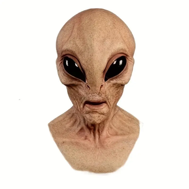 Realistic Alien Latex Mask, Scary Full Head Extraterrestrial Costume Mask with Neck, Halloween & Sci-Fi Cosplay Prop Mask Design Party Face Masks