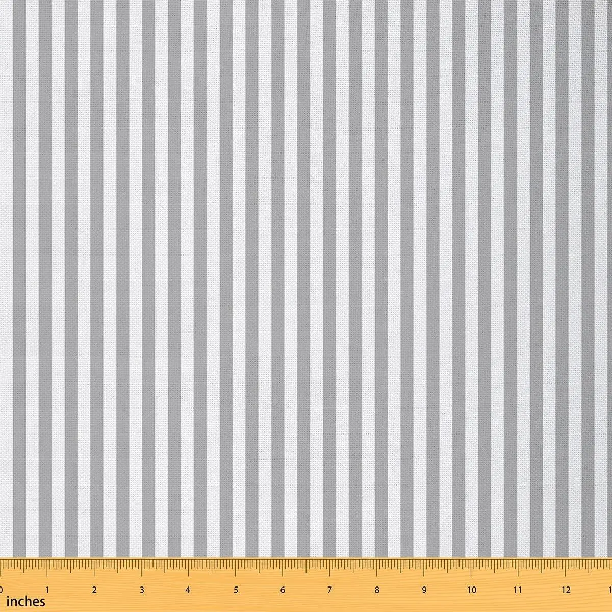 Gray White Stripes Fabric,Modern Simple Style Striped Soft Flannel Polyester No Stretch Fabric Chairs DIY Cute Print Waterproof Outdoor Fabric