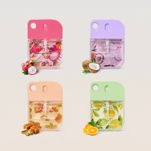 Wish Hydrating Hand Sanitizer Spray 4-Pack | Portable Travel-Size Starter Set (Salted Caramel & Pistachio), Vanilla, Cucumber