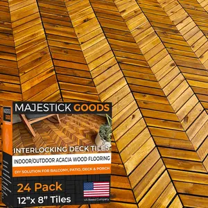 Interlocking deck tiles 12 x 9 herringbone 18 sq ft nonslip acacia wood outdoor tiles for patio decking porch and balcony flooring tiles easy to install wooden deck tile pavers
