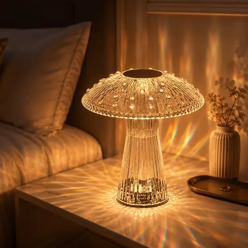 Crystal Mushroom Table Lamp, Modern Acrylic Nightstand Light with Touch Control, Dimmable Ambient Lighting for Bedroom Living Room Bedside Desk, Aesthetic Home Decor Atmosphere Lamp, Unique Warm Gift for Women and Friends