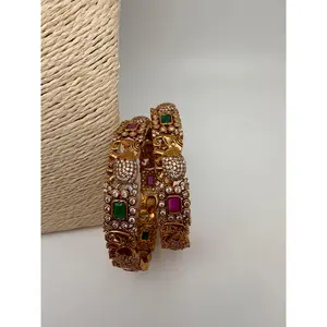 CZ Matte Multi Color Elephant Pattern Bangles