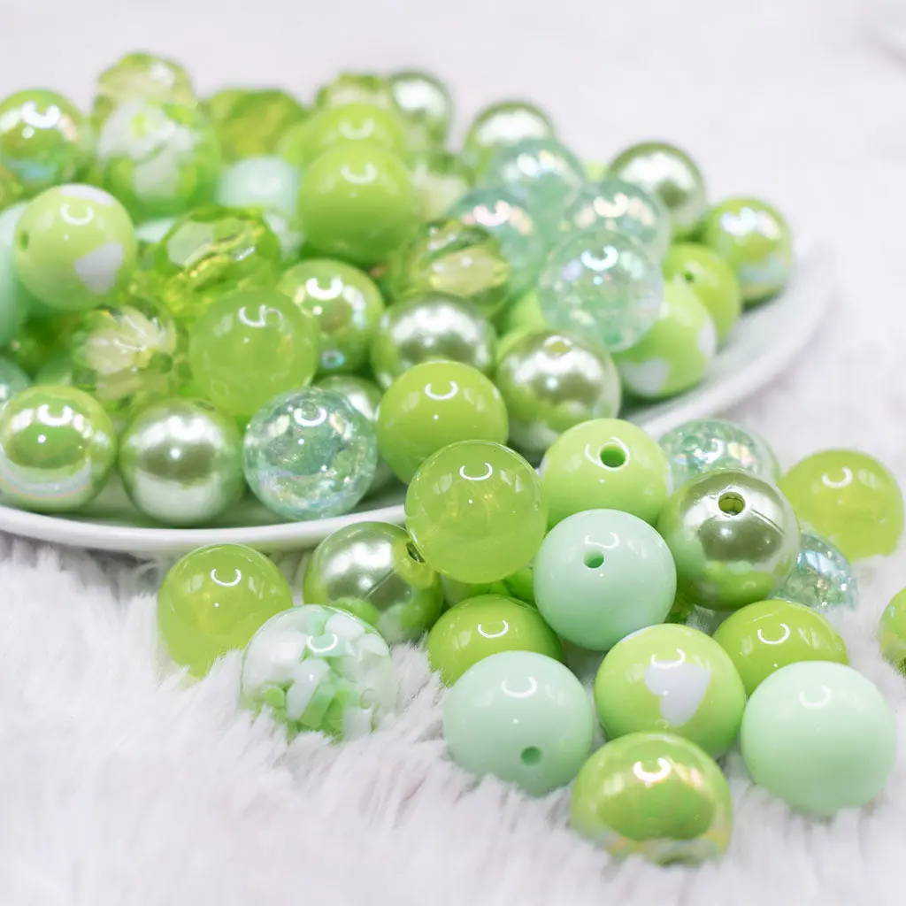 12mm Lime Green Acrylic Bubblegum Bead Mix