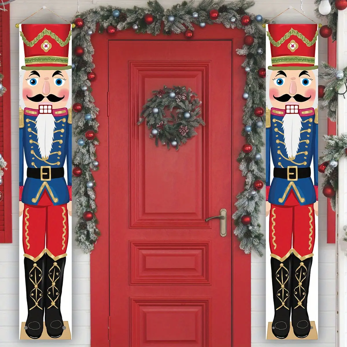 1 Pair Vibrant Christmas Nutcracker Soldier Pattern Christmas Banner, Door Banner Couplets, Christmas Decoration Christmas Pendants Door Christmas Yard Sign, Home Hanging Xmas Porch Sign Decoration for Indoor, Outdoor, Door Holiday Decor