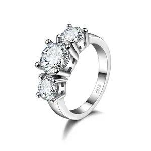 925 Sterling Silver 3 CZ Stone Prong Setting Band Ring for Men & Women - Wedding Engagement Jewelry