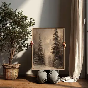 Snowy Forest Print Winter Landscape Wall Art | Christmas Pine Trees Printable Art | Framless Poster T