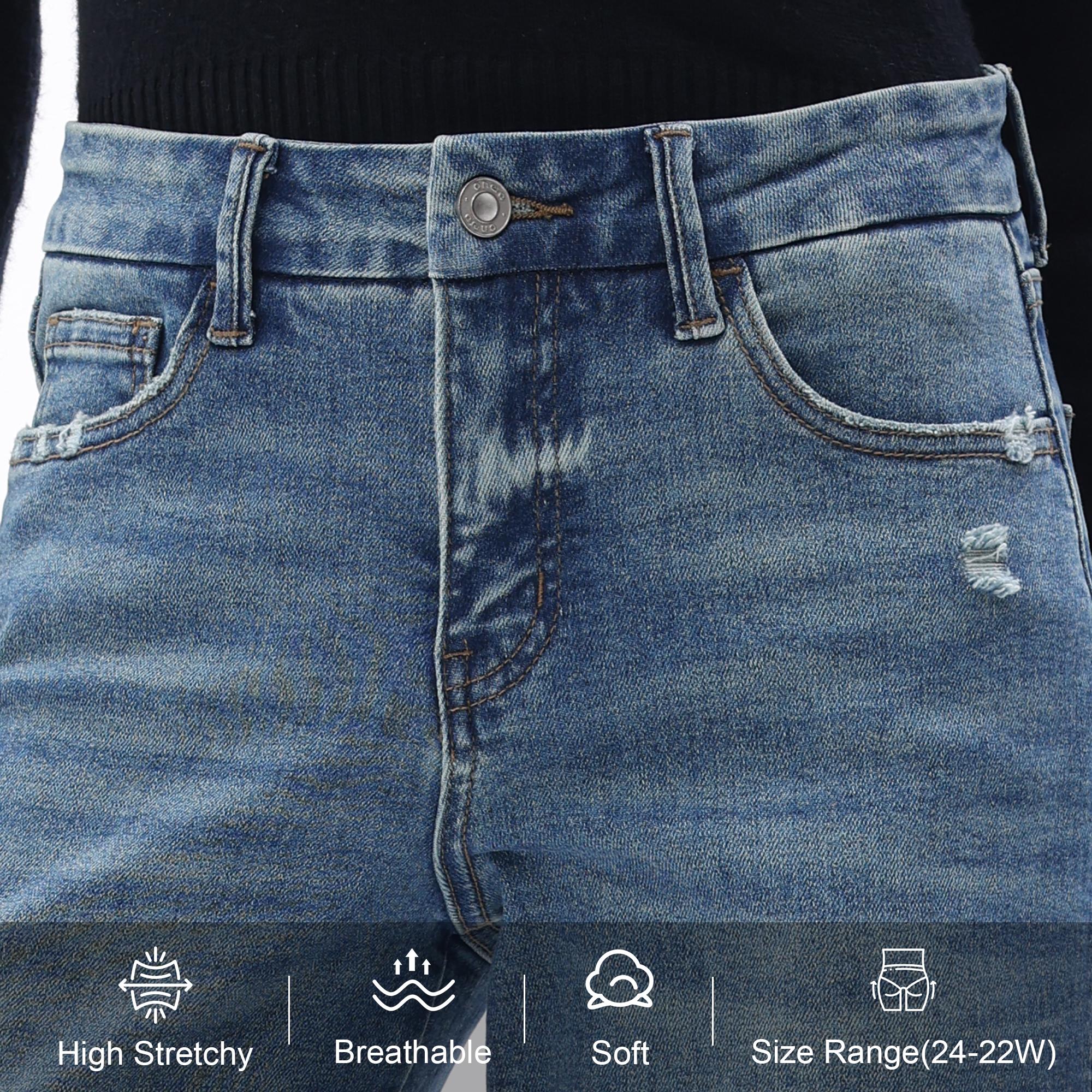 ONESO Mid-Rise High Stretchy Loose Baggy Wide Leg Jeans Tummy Control BBL Raw Hem Denim Pants Womenswear Bottom Comfortable  Denim Jeans