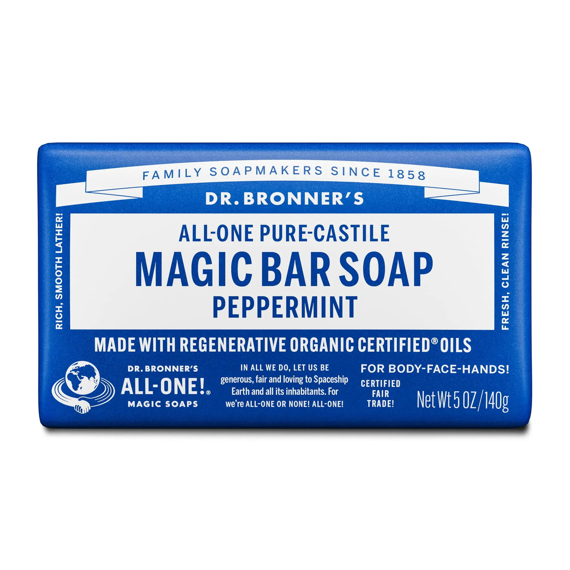 Dr. Bronner’s Magic Soap Pure-Castile Bar – Peppermint 5 oz | Organic Coconut Oil Natural Soap