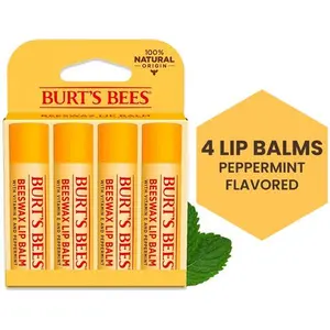 Burt's Bees Bálsamo Labial Hidratante de Origen 100% Natural, Cera de Abejas Original, 4 Tubos