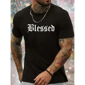 Blessed Print Men'S Creative Top, Casual Short Sleeve Crew Neck T-Shirt, Men'S Clothing For Summer Outdoor