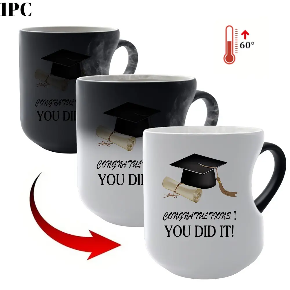 1pc 2026 Graduation Color Changing Mug with Graduation Cap Design, Heart Shaped Handle, Perfect Gift for Graduates, 11oz 330ml