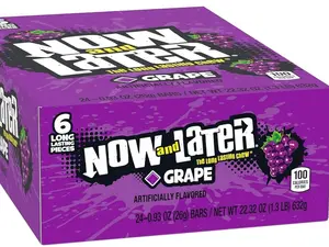 Now & Later Original Taffy Chews Candy Grape Flavor 6 Count 0.93 Ounce Bar Pack of 24 Individually Wrapped Bite-Sized Pieces Long Lasting Chewy Texture
