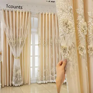 European Embroidered Curtain Set, Light Blocking Dual Layer Design, Easy Installation with Holes, Perfect for Living Room, Balcony, Dining Room