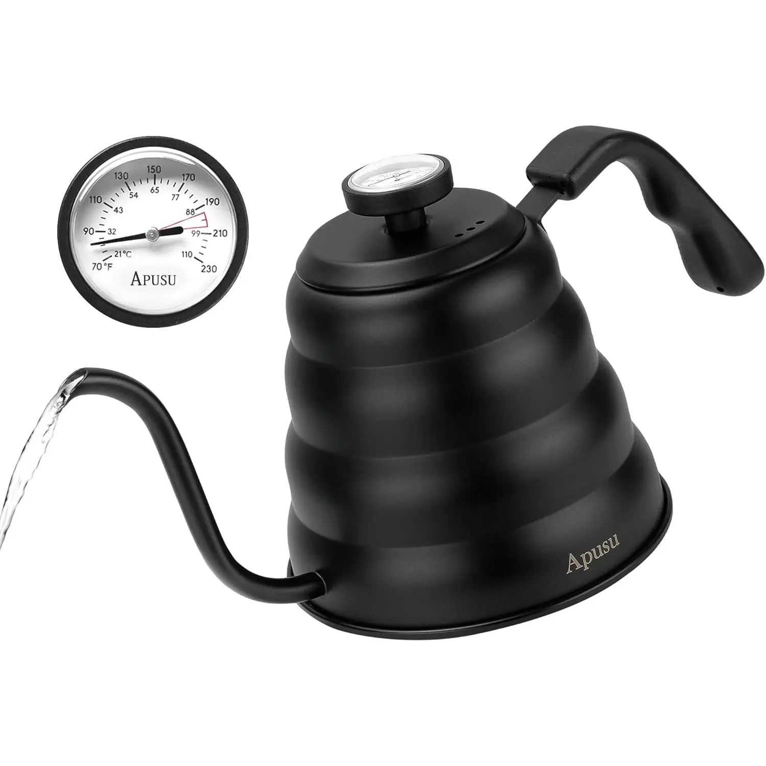 Tea Kettle with Thermometer Pot Black Stovetop Tea Kettle 40oz Gooseneck Kettle Teapot Pour Over Coffee Kettle with Thermometer,1200ml,5 Cup,Black,1Pack