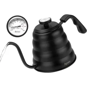 Tea Kettle with Thermometer Pot Black Stovetop Tea Kettle 40oz Gooseneck Kettle Teapot Pour Over Coffee Kettle with Thermometer,1200ml,5 Cup,Black,1Pack