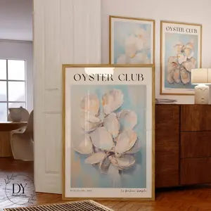 Room Decor, Seashell Art, Coastal Cowgirl Prints, Oyster Shell Art, Beachy Wall Art, Light Blue Wall Art, Beachy Room Decor, Unframed, Ocean inspired Style