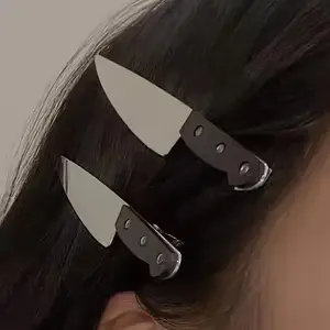 2pcs/set Funny Style Knife Hair Side Clip Dark Sweet Cool Fun Hair Clip Imitation Knife Dagger Spoof Hairpin Hot Girl Photo Personality Side Clip Fashion Hair Clip for Women and Everyday Wear