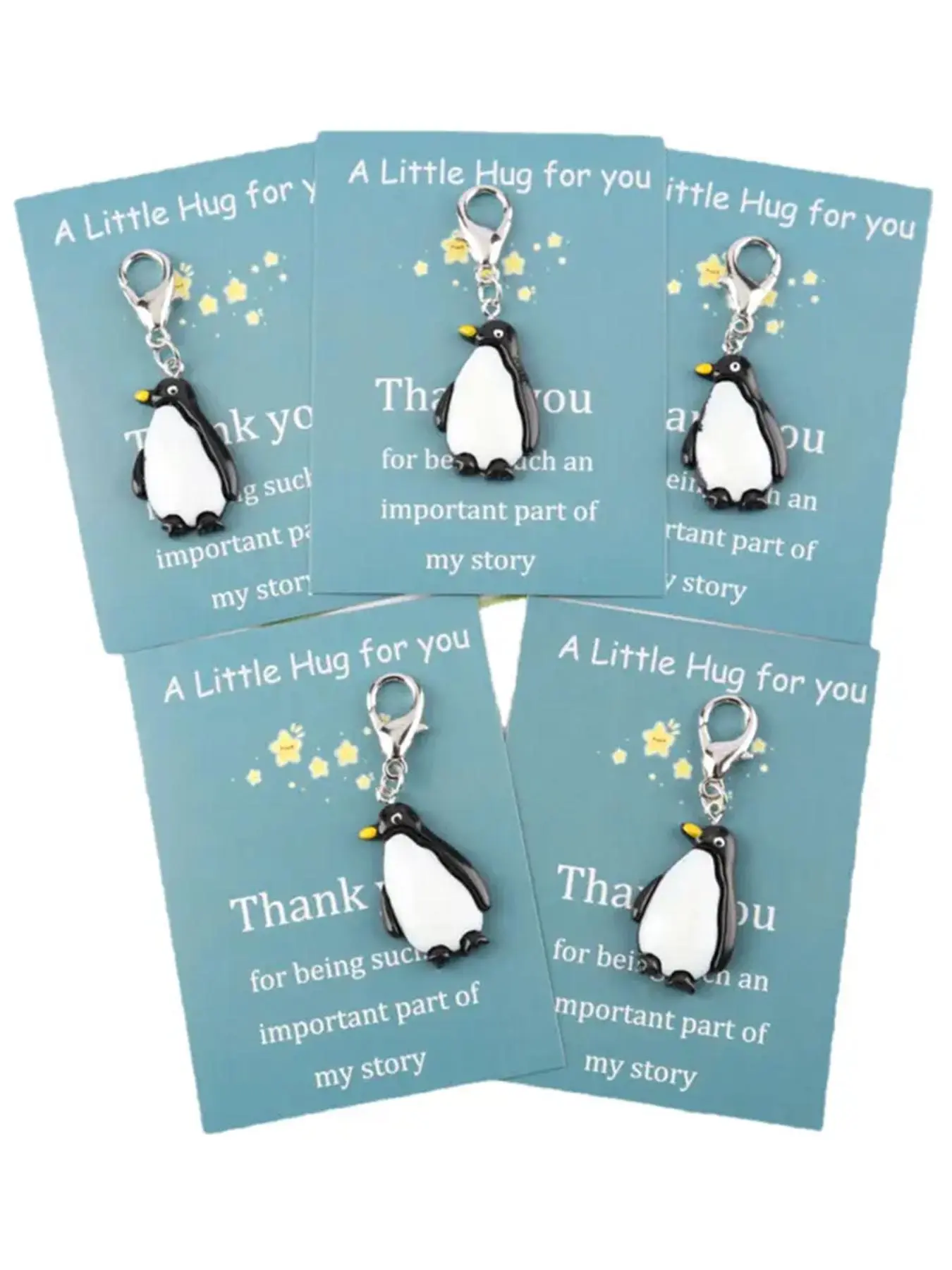 5pcs Cute Resin Penguin Keychain Set, Key Charms, Comes With A Motivational Encouragement Pocket Hug Card, Suitable For Small Gifts For Family And Friends, Unique Gift, Perfect For Birthdays, Christmas And Good Luck Accessories