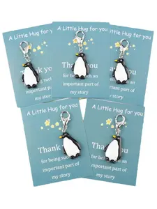 5pcs Cute Resin Penguin Keychain Set, Comes With A Motivational Encouragement Pocket Hug Card, Suitable For Small Gifts For Family And Friends, Unique And Warm Gift - Perfect For Birthdays, Christmas, Thanksgiving, Halloween And Good Luck Accessories