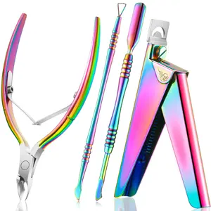 Acrylic Nail Clippers Kit False Nails Tips Cutter Professional Cuticle Trimmer Nipper Cutter Pusher Remover Stainless Steel Manicure Pedicure Art Tools Set Salon Home