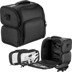Ver Beauty Soft-sided Professional Makeup, Hair Stylist & Artist Train Case, Cosmetic Organizer with 2 Detachable Pouches, Salon Cosmetic Bag, Makeup & Jewelry Storage Organizer