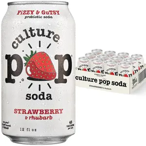STRAWBERRY & rhubarb - Culture Pop Soda - 12 Pack - Probiotic Fruit Soda Beverage