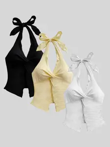 Spring Summer Fashion New Versatile Womenswear Halter Tank Top Set, Three-Piece Casual Wear, Stylish and Comfortable, Perfect for Daily Underwear