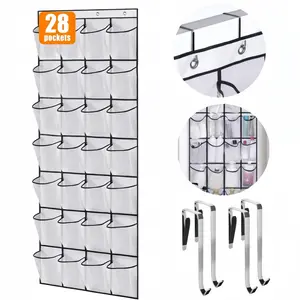 LMMAKE 28-Pocket Over The Door Shoe Organizer Heavy-Duty Construction with 4 Metal Hooks for Maximum Storage Capacity Space-Saving Design Holds Shoes Accessories & More Perfect for Closets Apartments Dorms & Bedrooms
