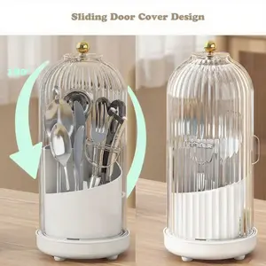 Kitchen Silverware Utensil Rotating Holder Storage Caddy Organizer Forks Spoons Knives Spatula Cutlery with 3 Compartments Morden Countertop  Counter Decor BBQ Party utensil organizer Dustproof Toothbrush Holders