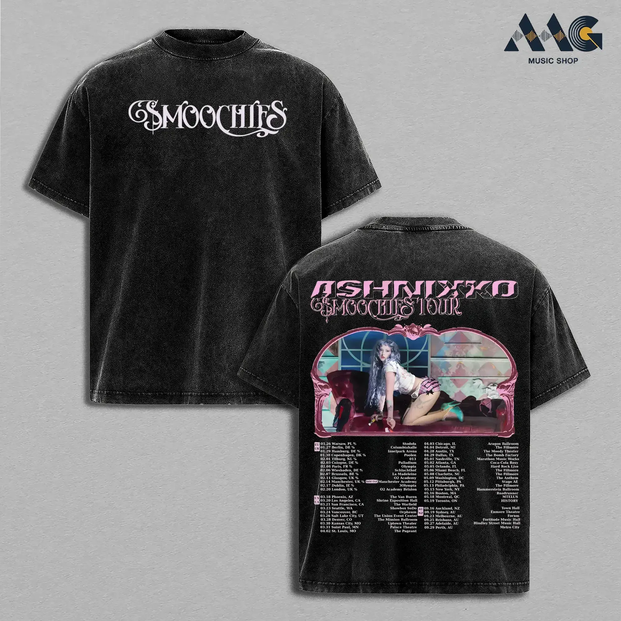 "Ashnikko Smoochies" Tour World Concert Streetwear Heavy Cotton Top, Alt Pop Rap Music Band Merch, Oversized Graphic Tee Men, Y2k Casual Fashion Apparel, Vintage Washed Heavyweight Short Sleeve Top, Graphic Tee Unisex Heavyweight