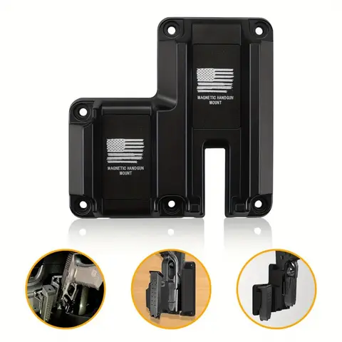 ABS Plastic Concealed Mount Magnetic Gun Holster (1-Piece, 0.25kg) - Mobile Outdoor Hunting Gear, Magnetic Hold, 6 Anchors, Nylon Accessories, Screws Included for Car/Truck Wall, Desks, Safes, Easy Installation