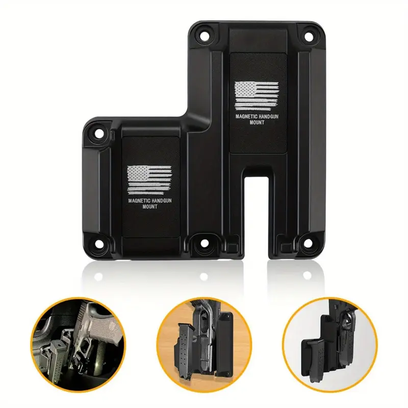 ABS Plastic Concealed Mount Magnetic Gun Holster (1-Piece, 0.25kg) - Mobile Outdoor Hunting Gear, Magnetic Hold, 6 Anchors, Nylon Accessories, Screws Included for Car/Truck Wall, Desks, Safes, Easy Installation