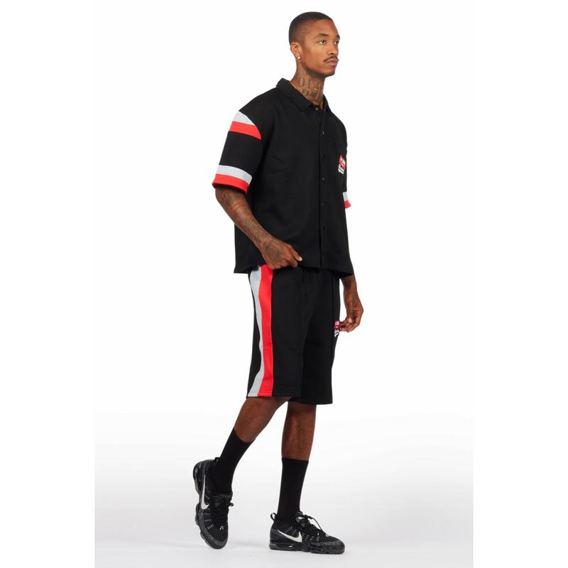 Zavid Black Button Up T-Shirt/Short Set