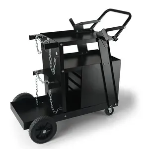 VEVOR Welding Cart, 2-Tier 4 Drawers Welder Cart with 265 LBS Weight Capacity, 360 Swivel Wheels, Tank Storage Safety Chains, Heavy Duty Rolling MIG Welder Cart for Mig Welder and Plasma Cutter