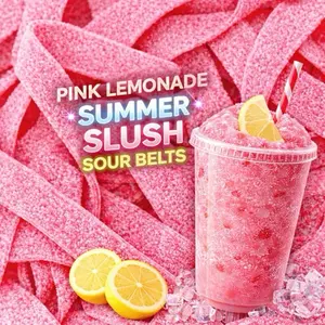 Pink Lemonade Slushie Swedish Sour Candy Belts 4oz - RAFFA - Thick Chewy Sour Sugar Coated Exotic Gummies for Candy Lovers - Sweet, Snack