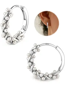 925 Sterling Silver Earrings Pearls Twist Hoop Earring for Women Teens Silver/Gold/Rose Gold Pearls Hoop Earring Wedding Bridal Earrings
