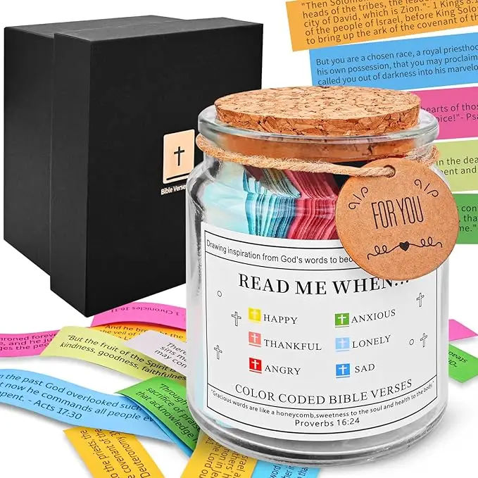 2025 Upgraded Bible Verse Jar,Read Me When Bible Verses Jar for Emotions and Feelings, Scripture Prayer Cards Hope Jar,Religious Graduation Gift,Bible