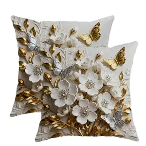 Elegant Floral Butterfly Design Pillows, Set of 2 Soft Velvet Material, Perfect for Home Decoration & Gift Giving, Home Textile