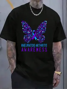 100% Cotton Butterfly Rheumatoid Arthritis Awareness RA Ribbon Support T-Shirt Women's Men's Graphic Tee Crew Neck summer vacation Tops
