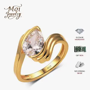 Stylish 2CT Pear Cut Synthetic Moissanite Solitaire Ring, Gold Plated S925 Sterling Silver Wedding Eternity Ring Jewelry, Gift for girlfriend valentine Daily Wear