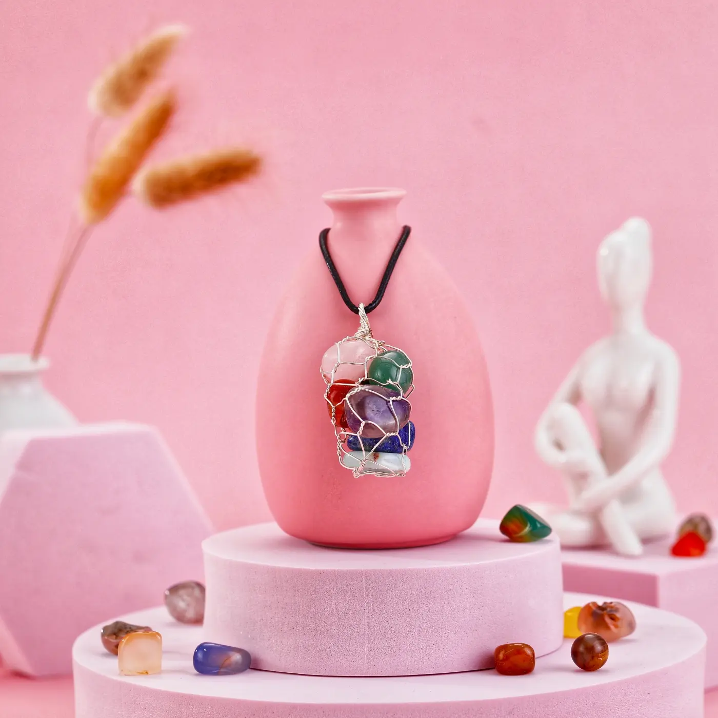 [Magic Crystal] Crystal Chips Necklace, 7 Chakre Crystal, Jewelry, Gemstone, Deals for You Days, Portable, Reiki Gift, Energy, Unique, Decorative Article,