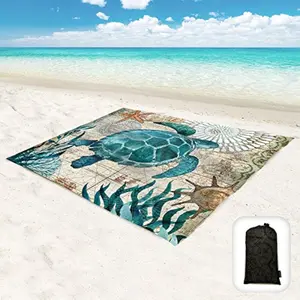 Beach Blanket Waterproof Sandproof Oversized 95x 80,Sand Free Beach Mat with Corner Pockets,Portable Mesh Bag for Beach Festival,Picnic,Travel and Outdoor Camping (Seaturtle)