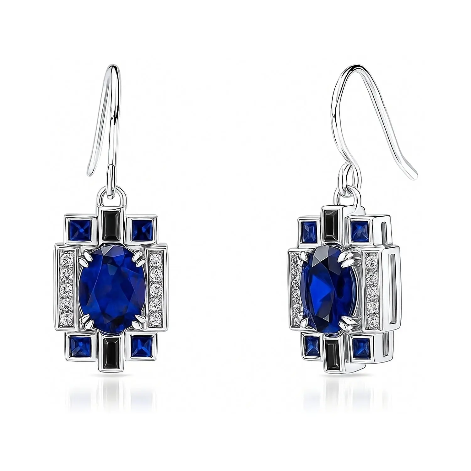 BERRICLE Sterling Silver Art Deco Fish Hook Drop Dangle Earrings for Women, Sapphire-Blue Cubic Zirconia CZ