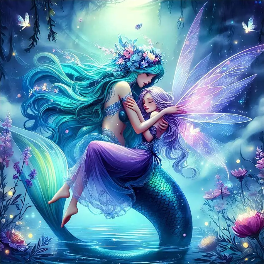 5D DIY Full Drill Round Vibrant Diamond Painting - Diamond Art Painting Kit Mermaid Fairy Mosaic, Canvas - Relaxation, DIY Decorative Painting, Home Wall Decor, Perfect for Valentine's Day, Halloween, Christmas, Birthday, and Anniversary Gifts.