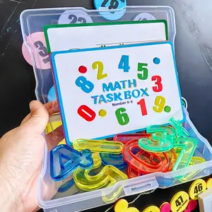 Math Task Box Set Kindergarten Elementary Numbers 0-9 Learning with Cards and Math Signs Counting Writing Number Math Manipulatives for Kids Math Learning Tools
