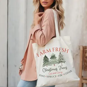 Farm Fresh Christmas Tree Tote Bag, 100% Cotton Canvas, 15" x 16"