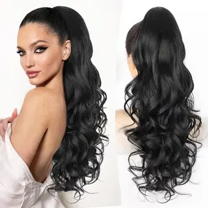 ALXNAN Ponytail Extension Claw Clip in Long Curly Black  Ponytail Hair Extension Jaw Clip on Pony Tails Hairpiece for Women