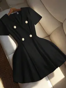 🤍 Franclia Women’s Elegant White Mini Dress | Cross-Wrap Double-Breasted Design, Short Sleeve & Cinched Waist for Summer Chic ✨